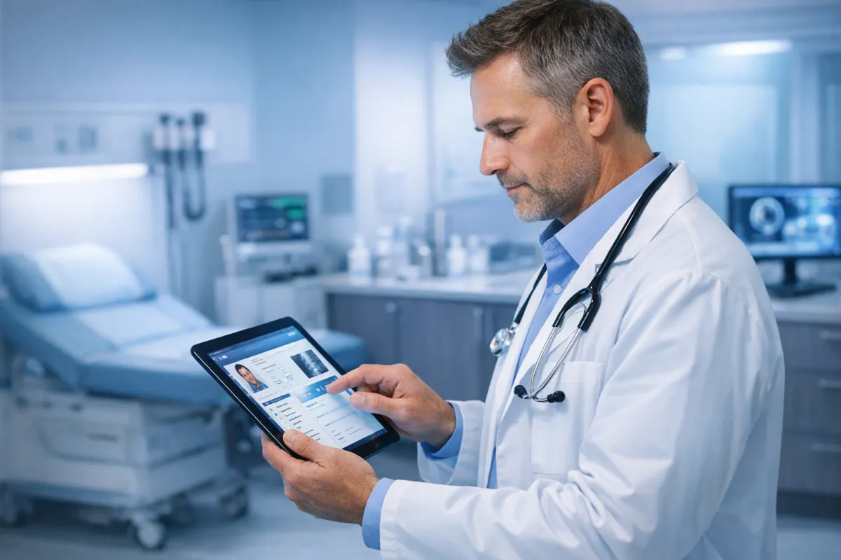 Healthcare professional using digital records system