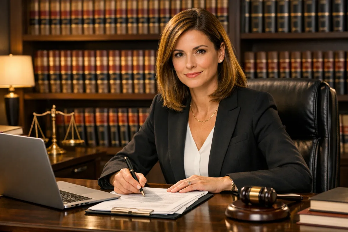 Attorney working at modern law office